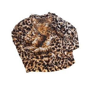 FUDA International Silk Leopard Print Jacket Full Zip Collar Bomber Style Women